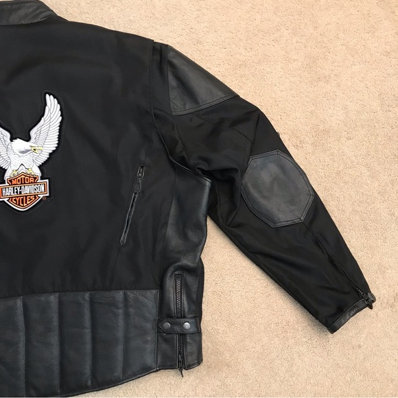 Mens Leather Nylon Motorcycle Riding Jacket Size 54 2X Black Harley Patches - Picture 12 of 16
